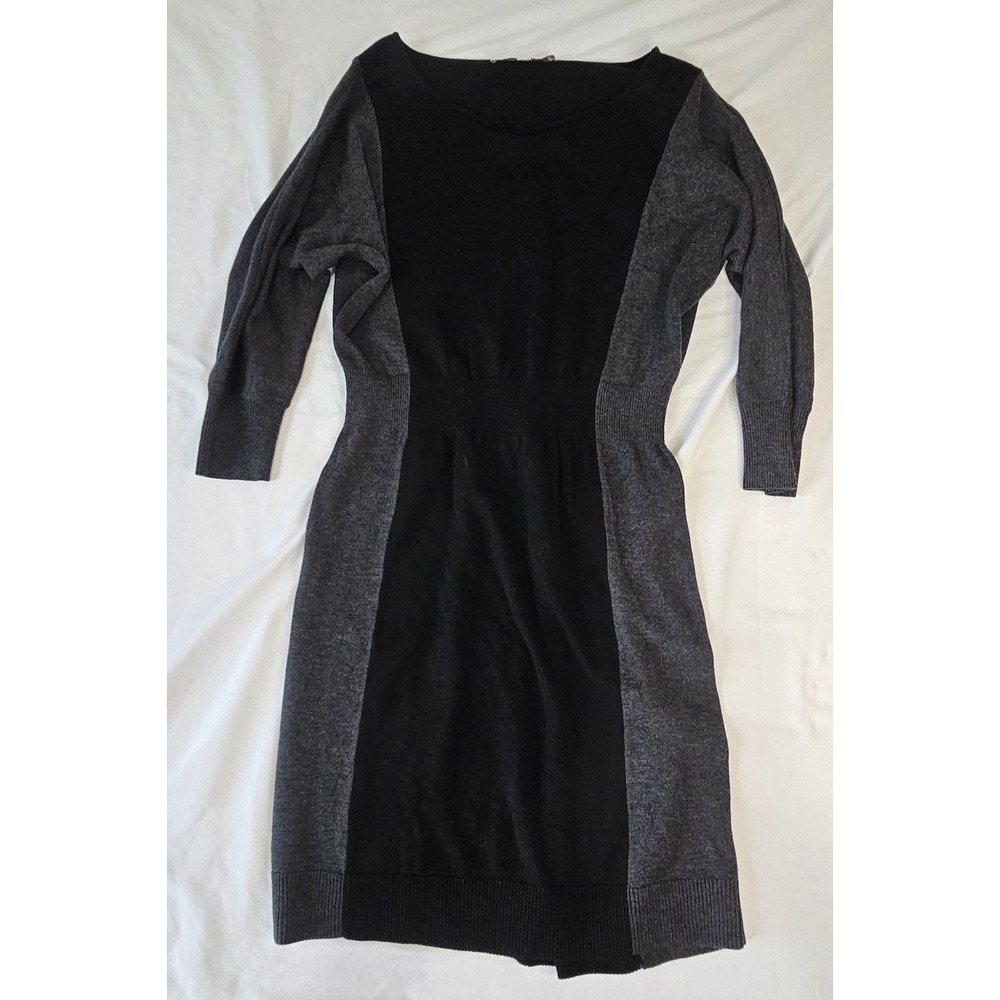 Ann Taylor LOFT Black Grey‎ Colorblock Merino Wool Blend Sweater Dress XS